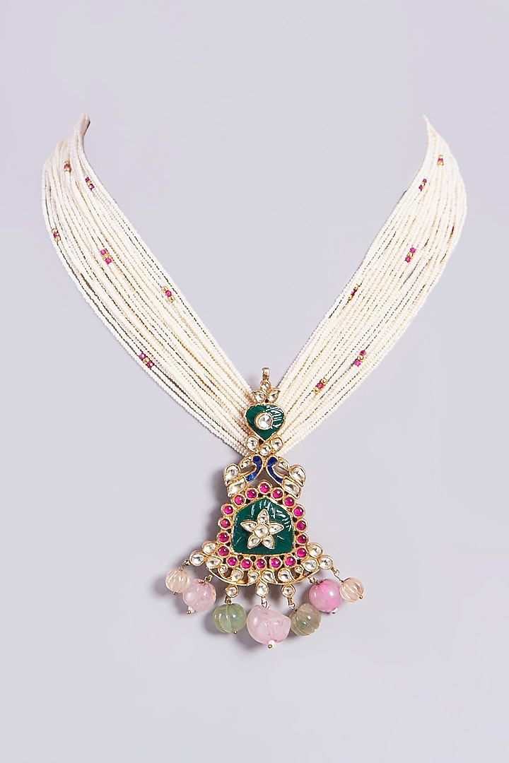 Gold Finish Kundan Polki Necklace In Sterling Silver by Vinanti Manji at Pernia's Pop Up Shop