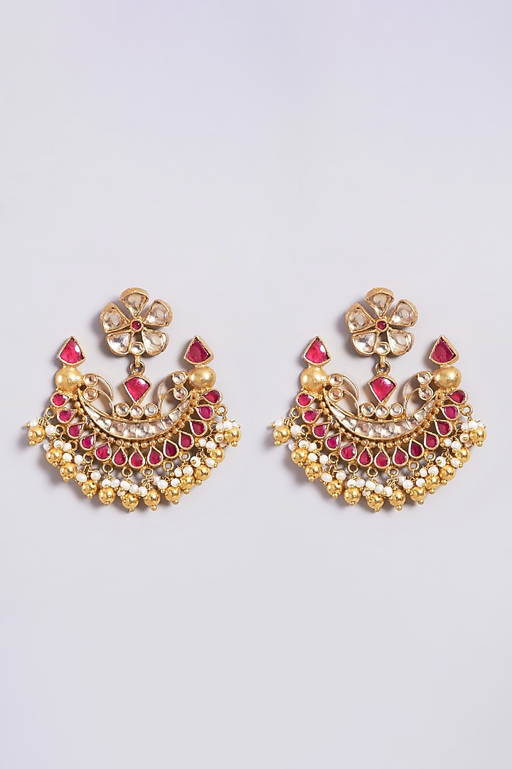 Gold Finish Chandbali Earrings In Sterling Silver by Vinanti Manji at Pernia's Pop Up Shop