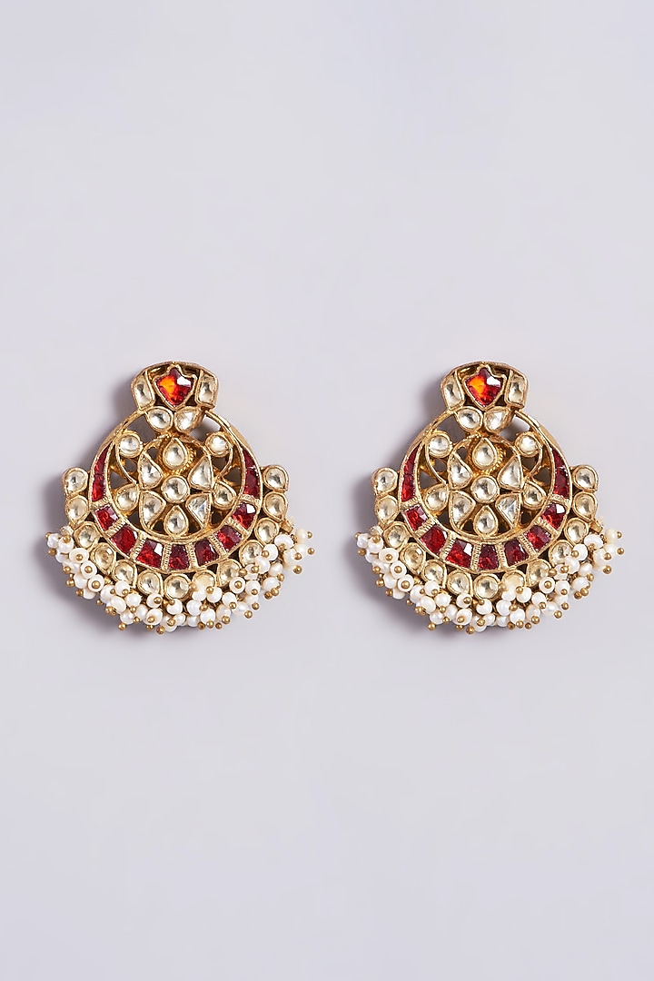 Gold Finish Chandbali Stud Earrings In Sterling Silver by Vinanti Manji at Pernia's Pop Up Shop