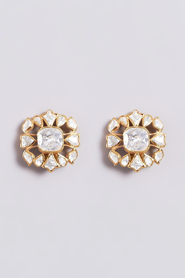 Gold Finish Stud Earrings In Sterling Silver by Vinanti Manji at Pernia's Pop Up Shop
