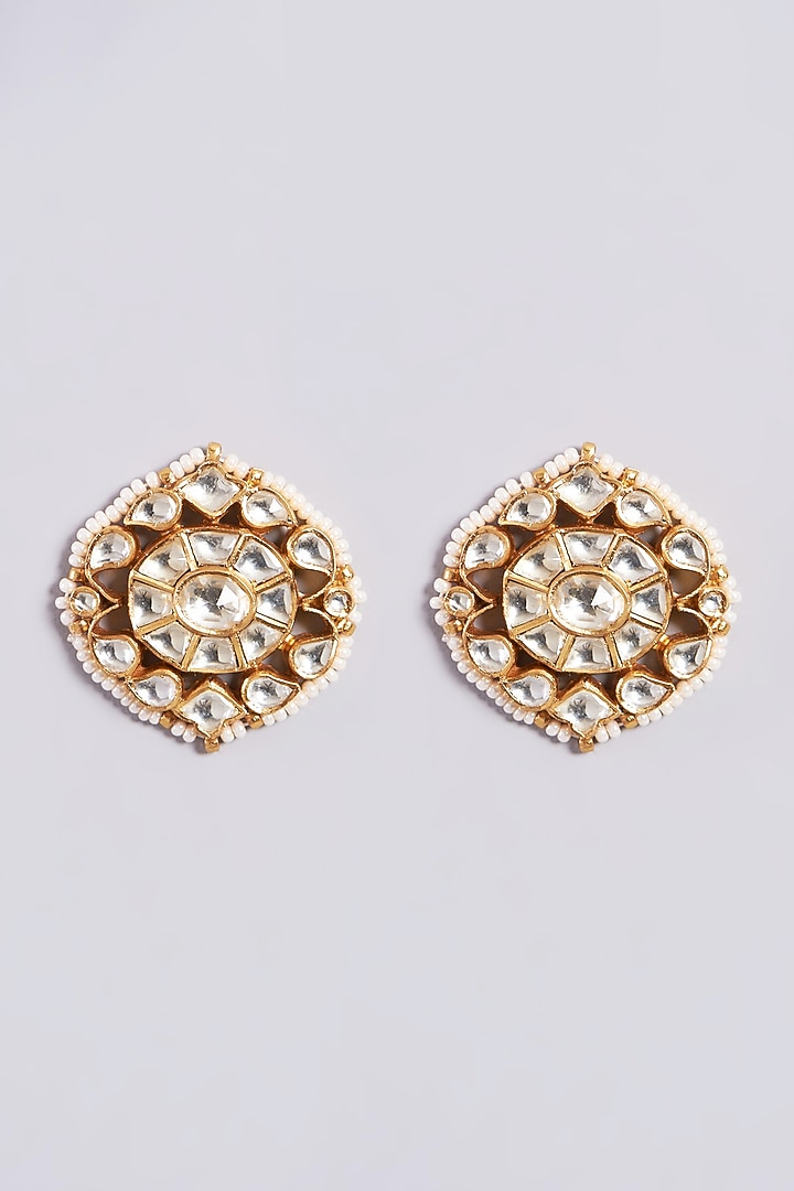Gold Finish Kundan Polki Earrings In Sterling Silver by Vinanti Manji at Pernia's Pop Up Shop