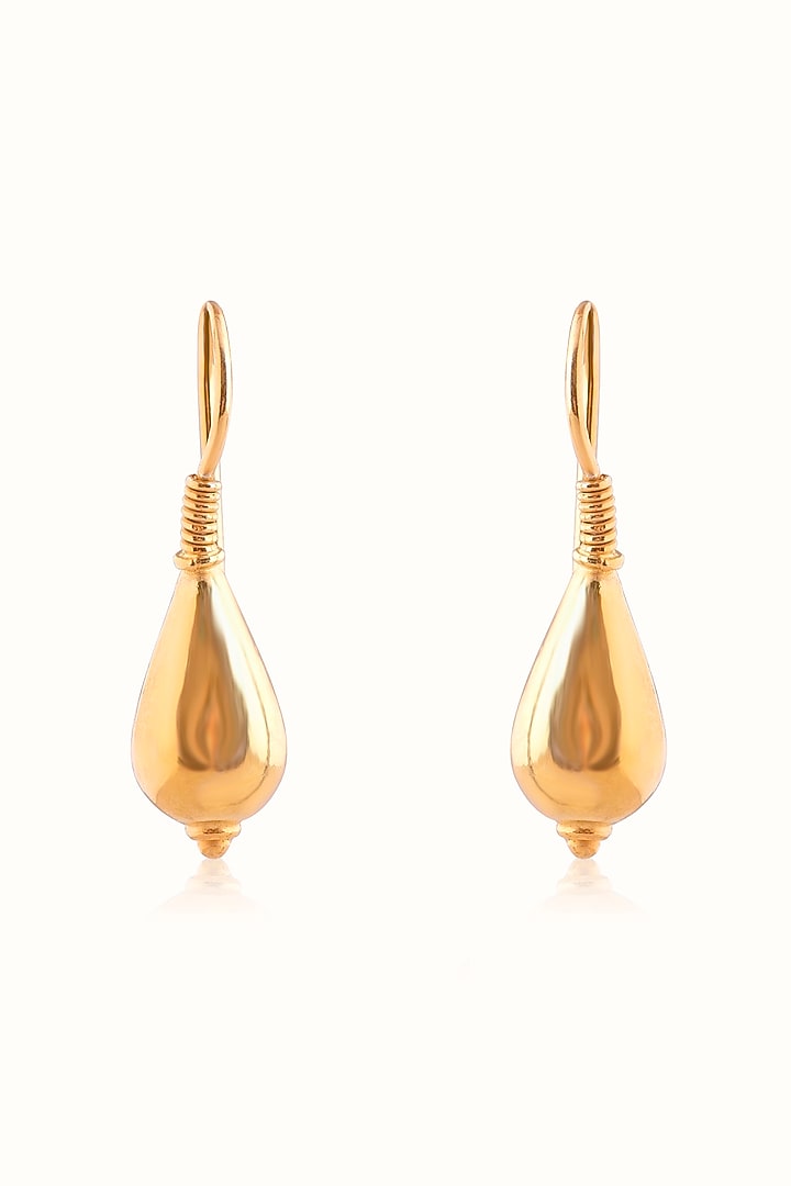 Gold Finish Tear Drop Dangler Earrings In Sterling Silver by Vinanti Manji at Pernia's Pop Up Shop