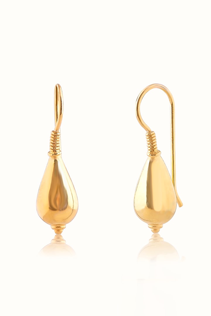 Gold Finish Tear Drop Dangler Earrings In Sterling Silver by Vinanti Manji at Pernia's Pop Up Shop