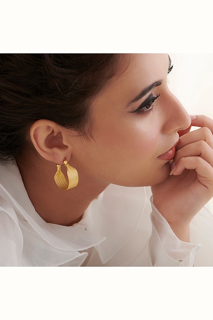 Gold Matte Finish Hoop Earrings In Sterling Silver by Vinanti Manji