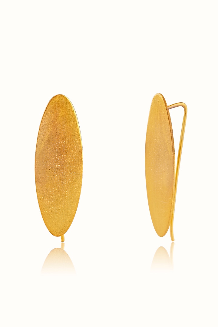 Gold Finish Oval-Shaped Hoop Earrings In Sterling Silver by Vinanti Manji at Pernia's Pop Up Shop
