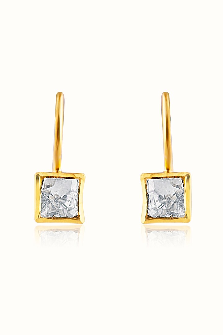 Gold Finish Moissanite Polki Diamond Square-Shaped Hoop Earrings In Sterling Silver by Vinanti Manji at Pernia's Pop Up Shop