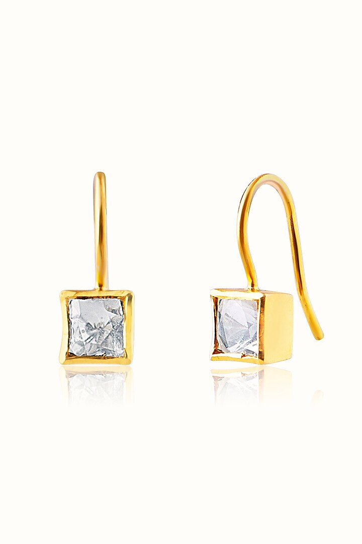 Gold Finish Moissanite Polki Diamond Square-Shaped Hoop Earrings In Sterling Silver by Vinanti Manji at Pernia's Pop Up Shop