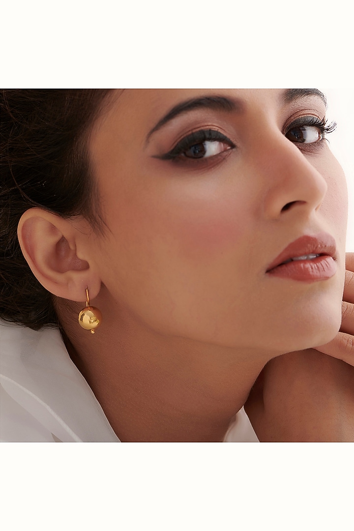 Gold Finish Dangler Earrings In Sterling Silver by Vinanti Manji at Pernia's Pop Up Shop