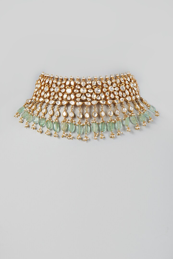 Gold Finish Beads & Pearls Necklace In Sterling Silver by Vinanti Manji at Pernia's Pop Up Shop
