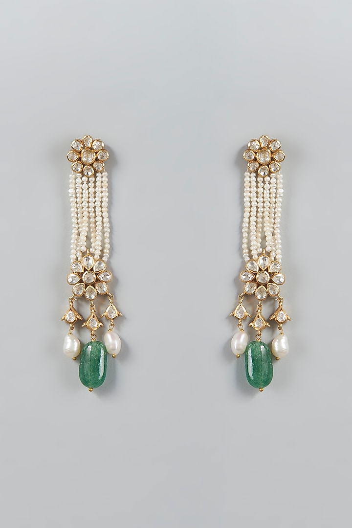 Gold Finish Kundan Polki Dangler Earrings In Sterling Silver by Vinanti Manji at Pernia's Pop Up Shop