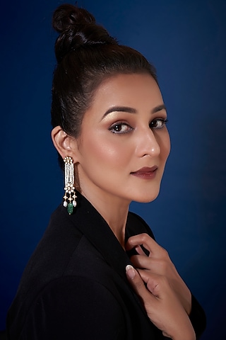 Gold Finish Kundan Polki Dangler Earrings In Sterling Silver by Vinanti Manji
