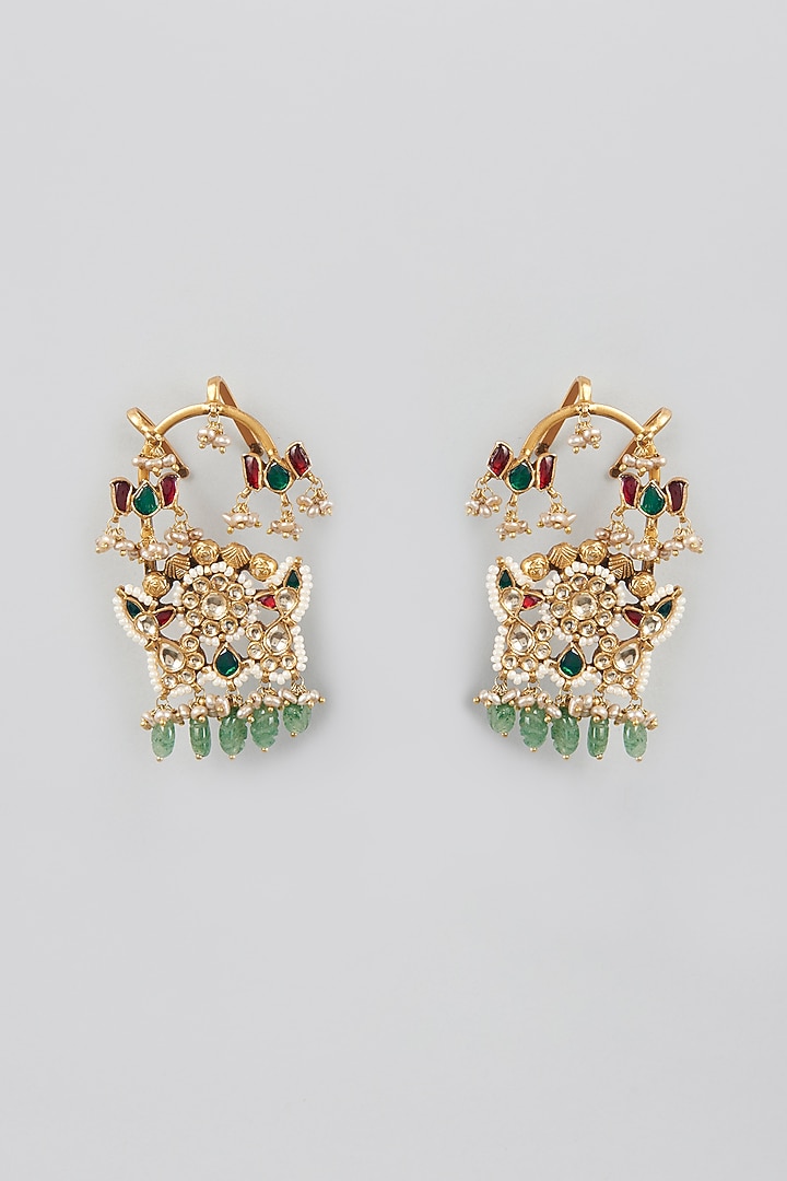Gold Finish Kundan Polki Dangler Earrings In Sterling Silver by Vinanti Manji at Pernia's Pop Up Shop