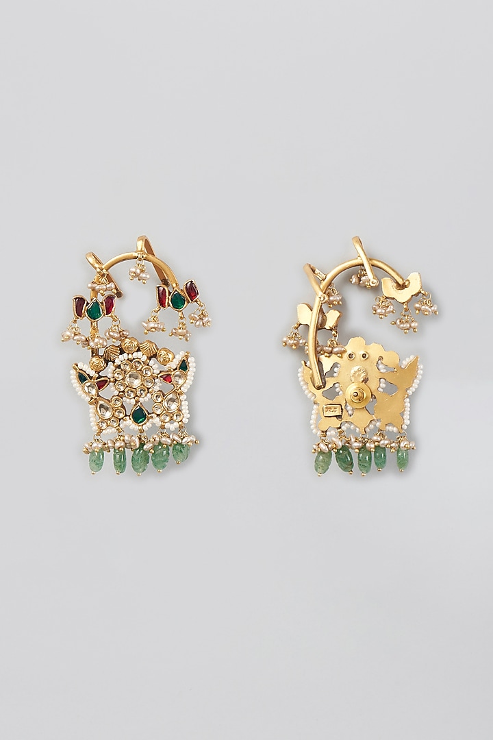 Gold Finish Kundan Polki Dangler Earrings In Sterling Silver by Vinanti Manji at Pernia's Pop Up Shop