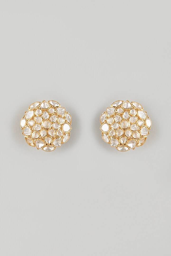 Gold Finish Kundan & Diamond Dangler Earrings In Sterling Silver by Vinanti Manji at Pernia's Pop Up Shop