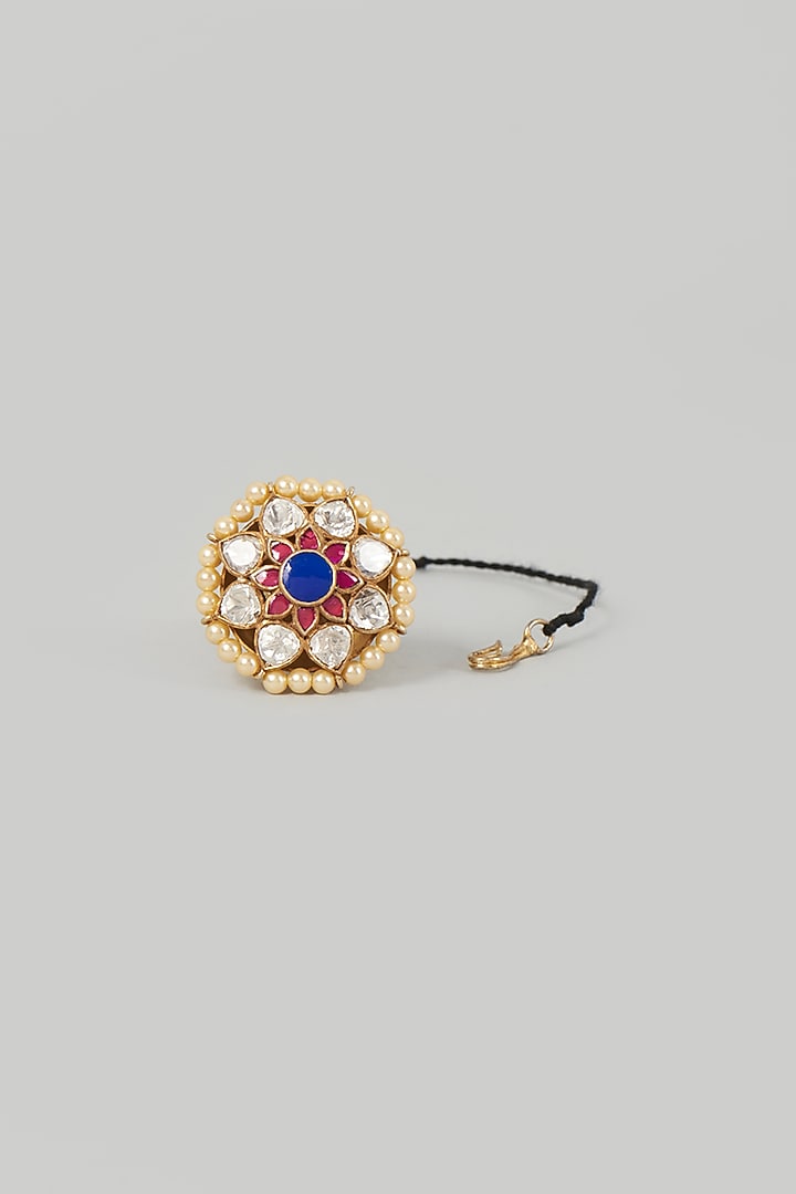 Gold Finish Kundan & Diamond Maangtikka In Sterling Silver by Vinanti Manji at Pernia's Pop Up Shop