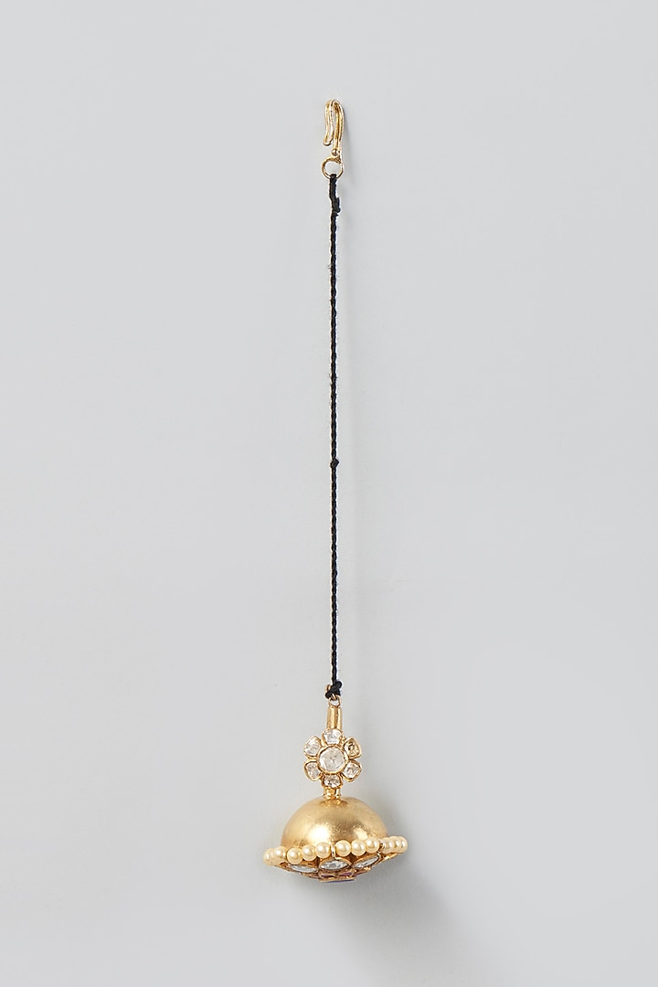 Gold Finish Kundan & Diamond Maangtikka In Sterling Silver by Vinanti Manji at Pernia's Pop Up Shop