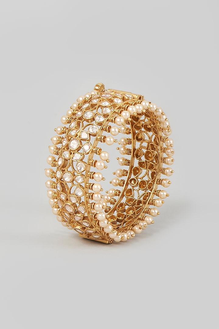 Gold Finish Kundan & Diamond Bangle In Sterling Silver by Vinanti Manji at Pernia's Pop Up Shop