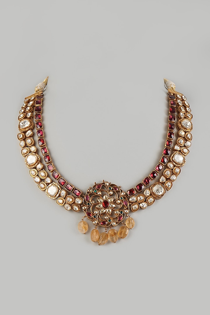 Gold Finish Kundan & Diamond Necklace In Sterling Silver Design by ...