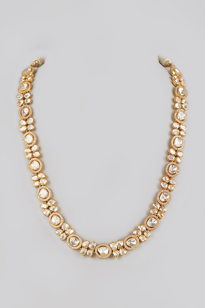 Gold Finish Kundan Polki Long Necklace In Sterling Silver by Vinanti Manji at Pernia's Pop Up Shop