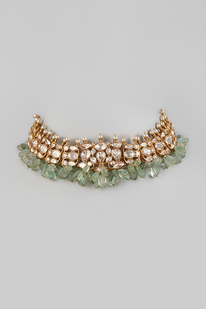 Gold Finish Kundan Necklace In Sterling Silver by Vinanti Manji at Pernia's Pop Up Shop