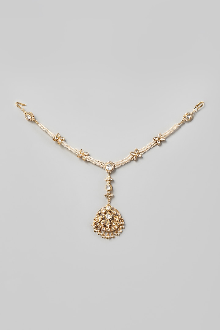 Gold Finish Kundan Polki Mathapatti In Sterling Silver by Vinanti Manji