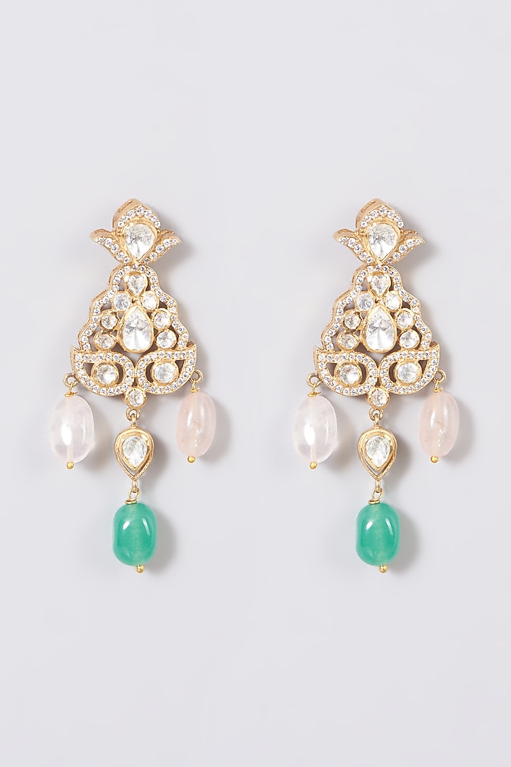 Gold Finish Jade Beads Earrings In Sterling Silver by Vinanti Manji at Pernia's Pop Up Shop