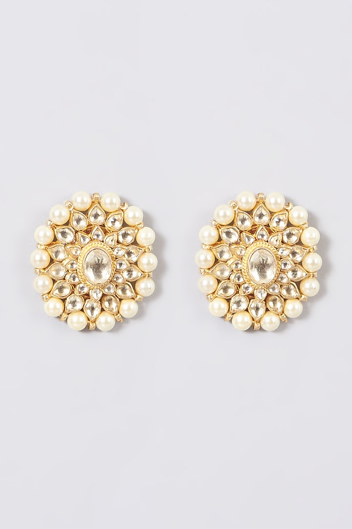 Gold Finish Pearl Stud Earrings In Sterling Silver by Vinanti Manji at Pernia's Pop Up Shop