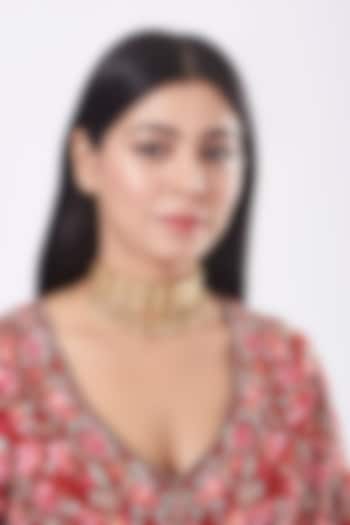 Gold Finish Pearl & Kundan Polki Necklace In Sterling Silver by Vinanti Manji at Pernia's Pop Up Shop