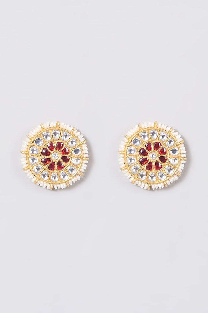 Gold Finish Red Spinel Earrings In Sterling Silver by Vinanti Manji at Pernia's Pop Up Shop