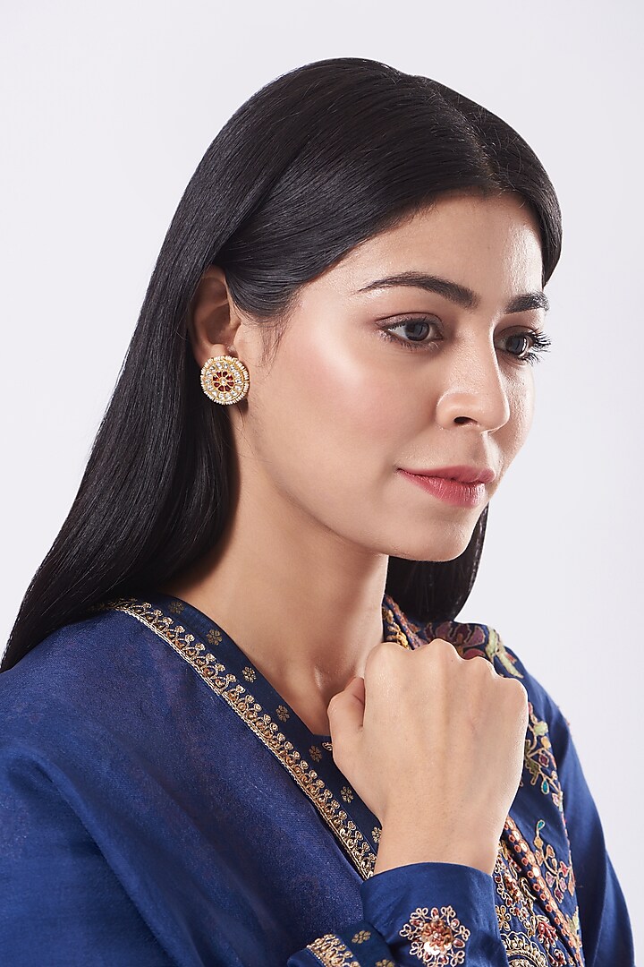 Gold Finish Red Spinel Earrings In Sterling Silver by Vinanti Manji at Pernia's Pop Up Shop