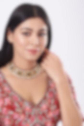 Gold Finish Pearl & Kemp Stone Necklace In Sterling Silver by Vinanti Manji at Pernia's Pop Up Shop