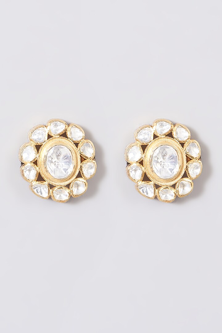 Gold Finish Moissanite Diamond Earrings In Sterling Silver by Vinanti Manji at Pernia's Pop Up Shop