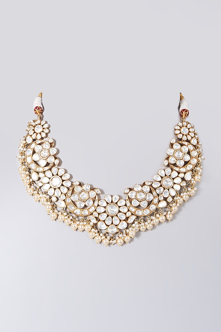 Gold Finish Moissanite Diamond Necklace In Sterling Silver by Vinanti Manji at Pernia's Pop Up Shop