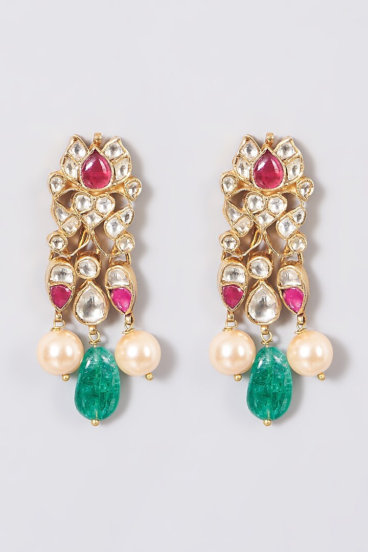 Gold Finish Pearl Earrings In Sterling Silver by Vinanti Manji at Pernia's Pop Up Shop
