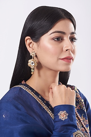 Gold Finish Moissanite Diamonds Stud Earrings In Sterling Silver by Vinanti Manji