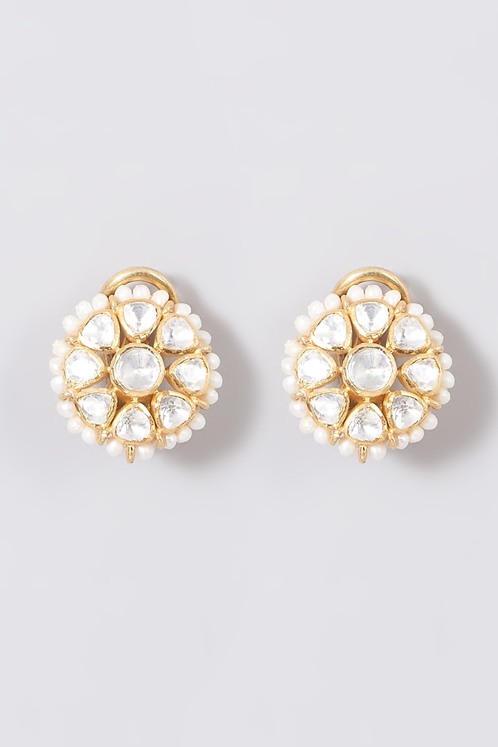 Gold Finish Moissanite Stone Stud Earrings In Sterling Silver by Vinanti Manji at Pernia's Pop Up Shop