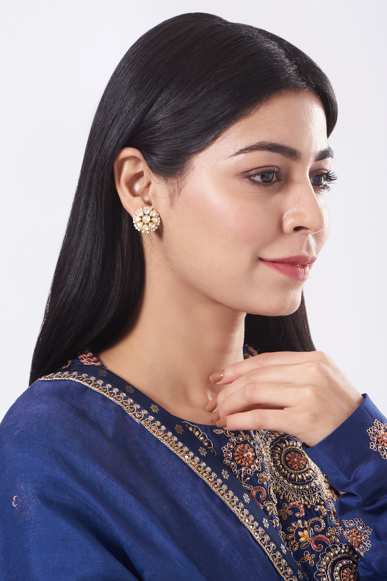 Buy Silver Plated Kundan Stud Earrings by Auraa Trends Online at Aza  Fashions.