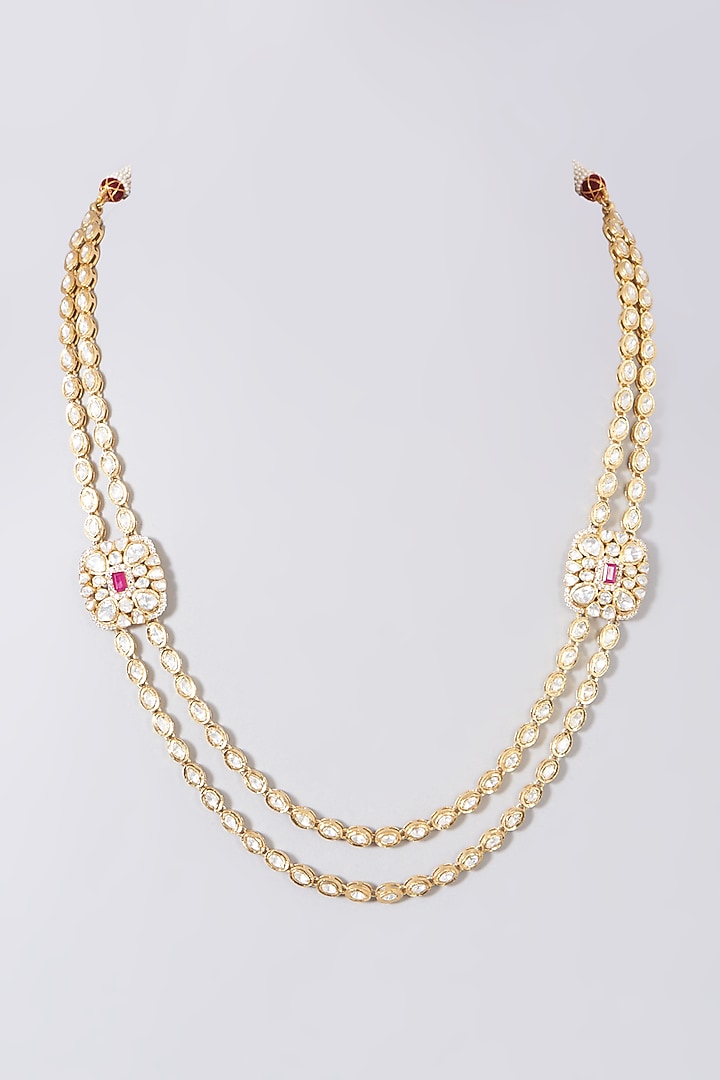 Gold Finish Moissanite Stone Necklace In Sterling Silver by Vinanti Manji at Pernia's Pop Up Shop