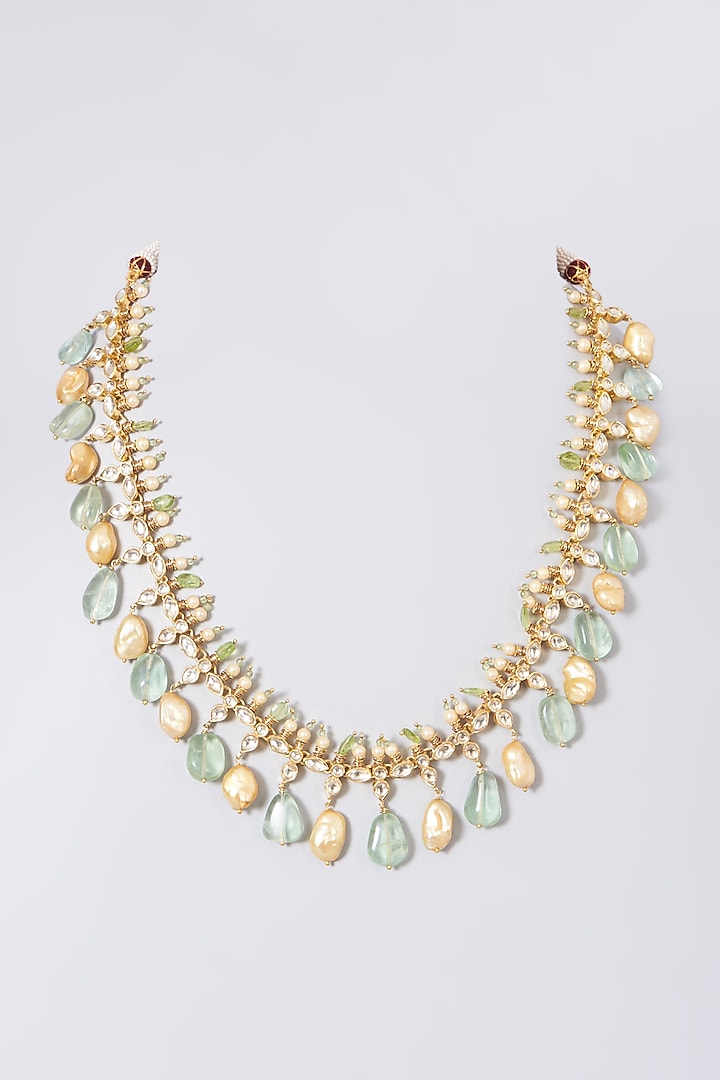 Gold Finish Pearl Necklace In Sterling Silver by Vinanti Manji at Pernia's Pop Up Shop