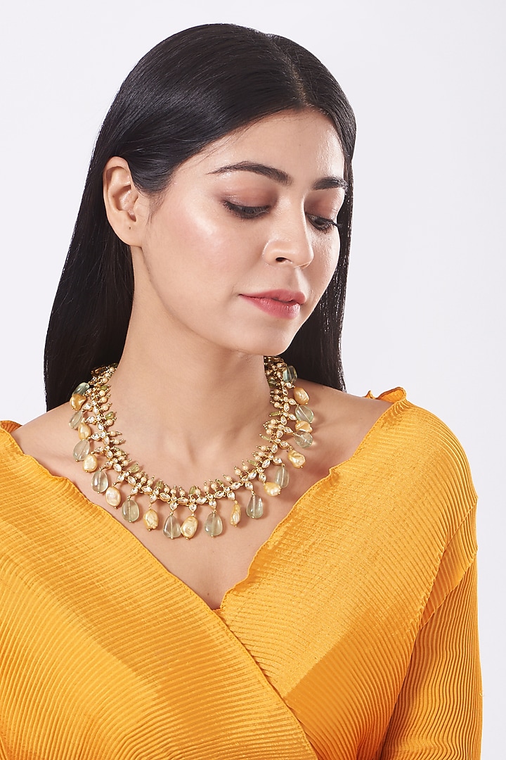 Gold Finish Pearl Necklace In Sterling Silver by Vinanti Manji at Pernia's Pop Up Shop