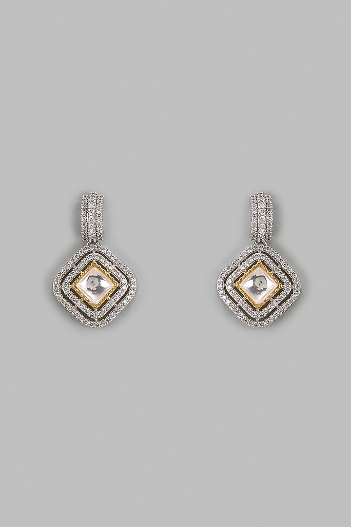 White Finish Zircon & Kundan Polki Dangler Earrings by Vivinia By Vidhi Mehra at Pernia's Pop Up Shop