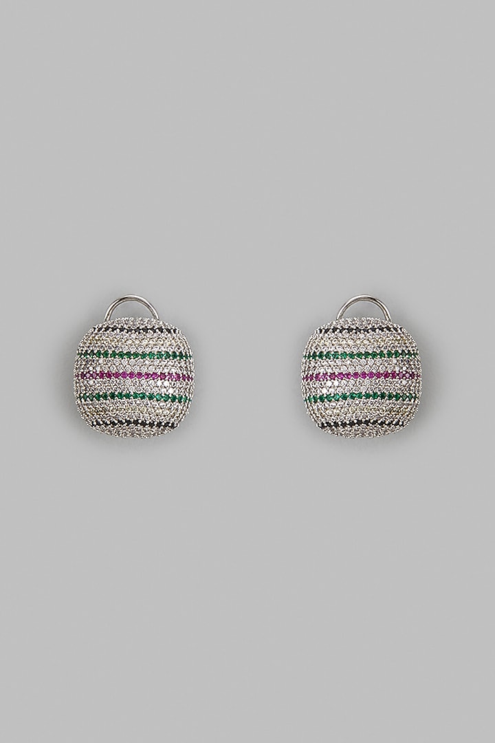 White Finish Zircon Stud Earrings by Vivinia By Vidhi Mehra at Pernia's Pop Up Shop