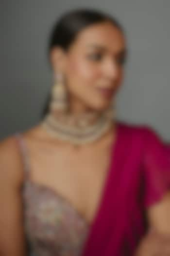 Gold Finish Kundan Polki Choker Necklace Set by Vivinia By Vidhi Mehra at Pernia's Pop Up Shop