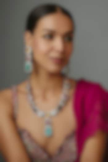 White Finish Multi-Colored Synthetic Stone Necklace Set by Vivinia By Vidhi Mehra at Pernia's Pop Up Shop