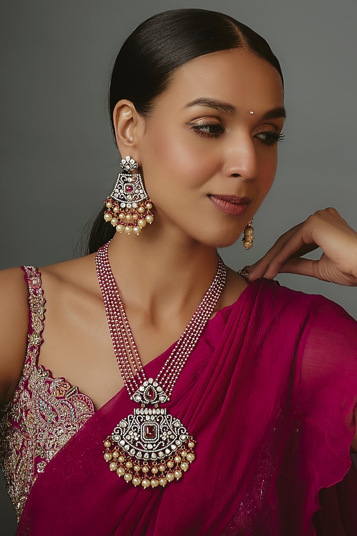 Oxidised Finish Rustic Beaded Necklace Set by Vivinia By Vidhi Mehra at Pernia's Pop Up Shop