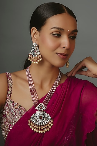 Oxidised Finish Rustic Beaded Necklace Set by Vivinia By Vidhi Mehra
