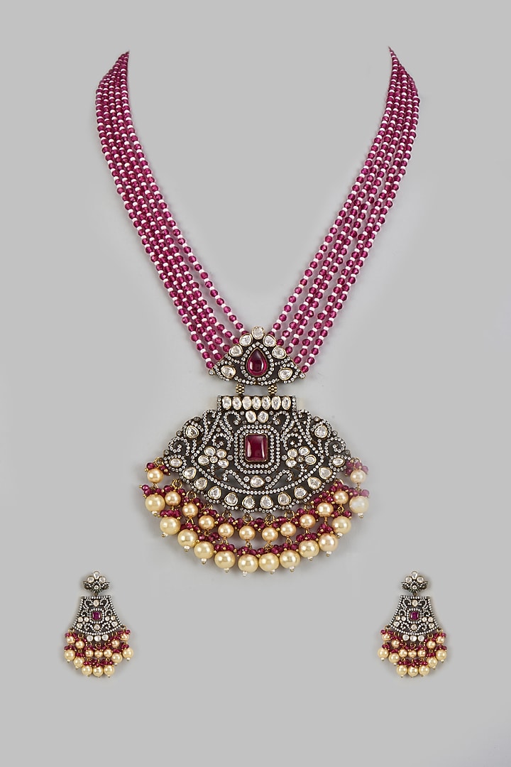 Oxidised Finish Rustic Beaded Necklace Set by Vivinia By Vidhi Mehra at Pernia's Pop Up Shop