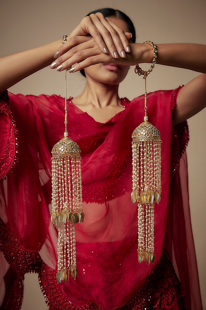 Gold Finish Beaded Strands Tying Kaleeras (Set Of 2) by Vivinia By Vidhi Mehra