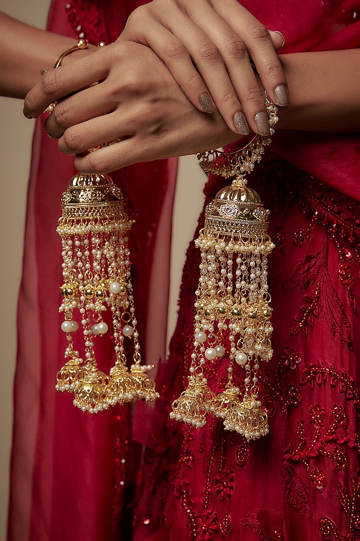 Gold Finish Pearl Bangle Kaleeras (Set Of 2) by Vivinia By Vidhi Mehra