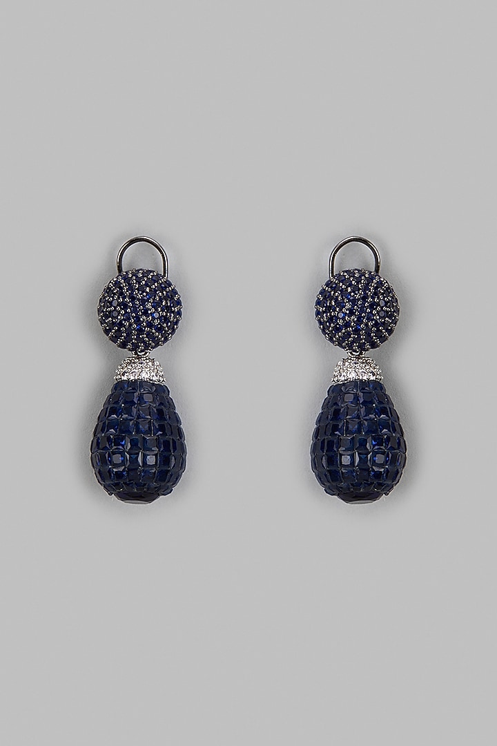 White Finish Synthetic Stone Dangler Earrings by Vivinia By Vidhi Mehra at Pernia's Pop Up Shop